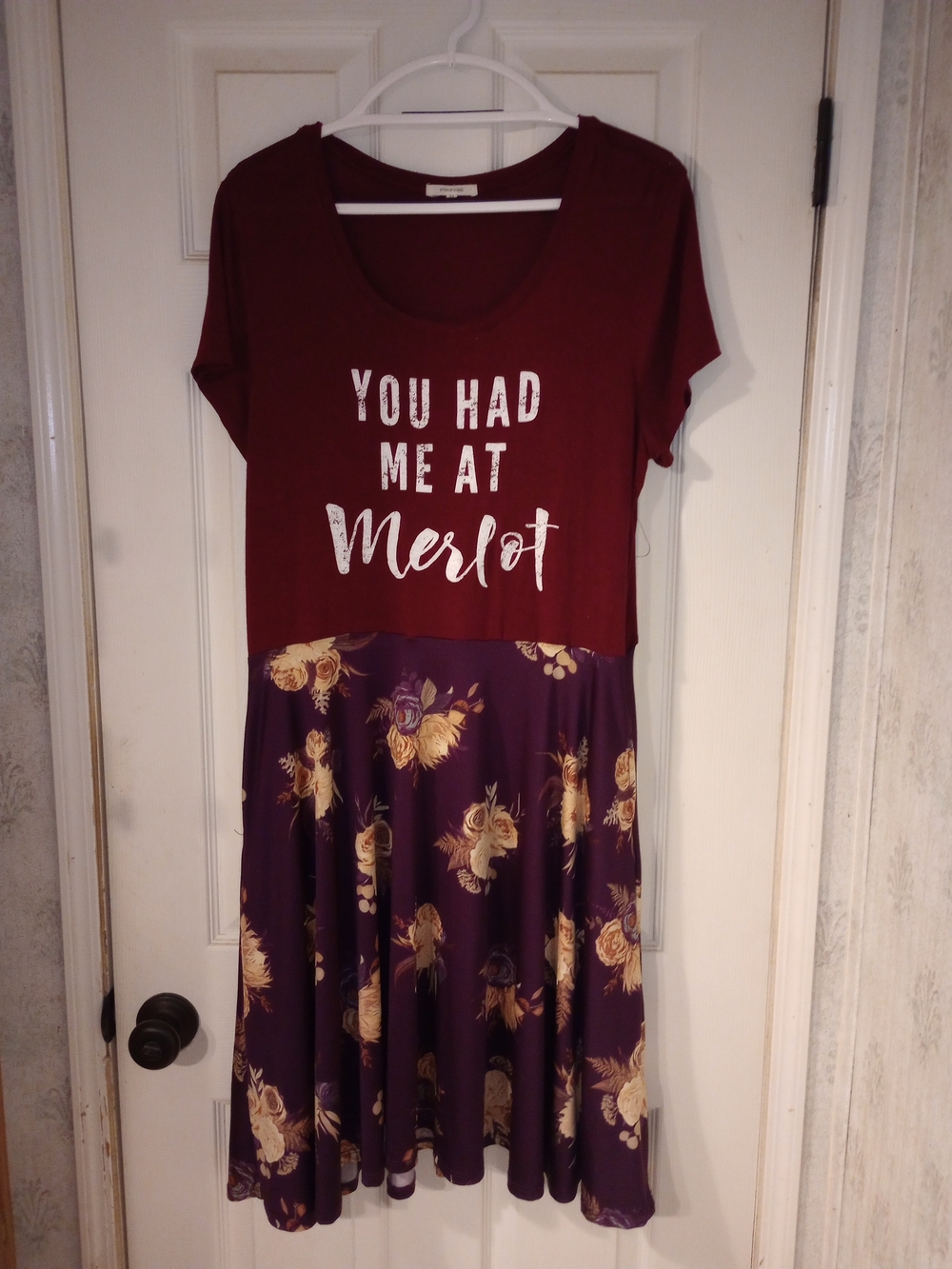 Graphic Scoop-Neck Midi Dress in Merlot and Purple